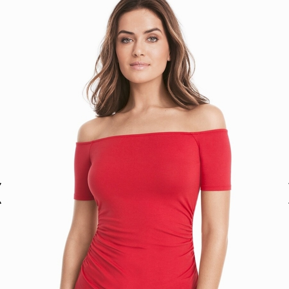 WHBM XS off the shoulder coral tee